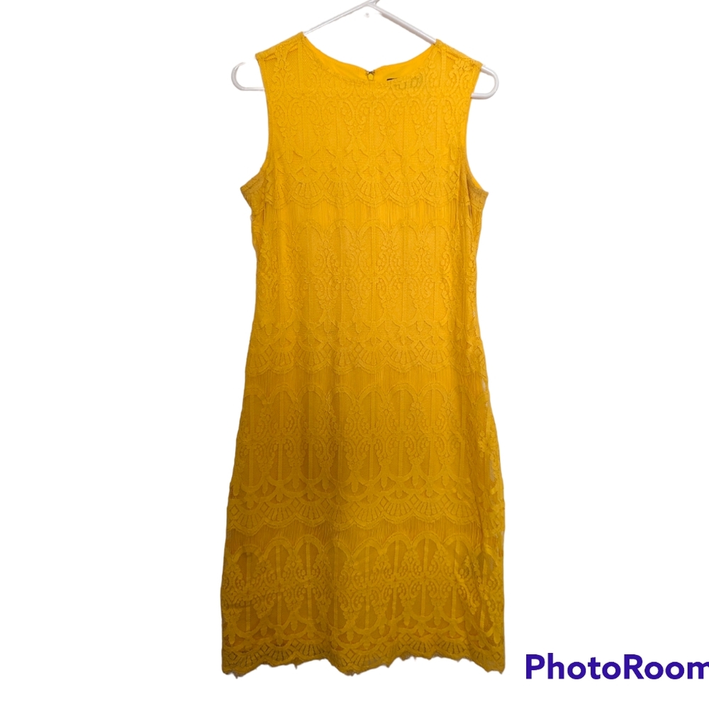 Sharagano yellow lace cocktail dress size 6